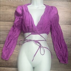 Vici Purple Wrap Blouse with Balloon Sleeves